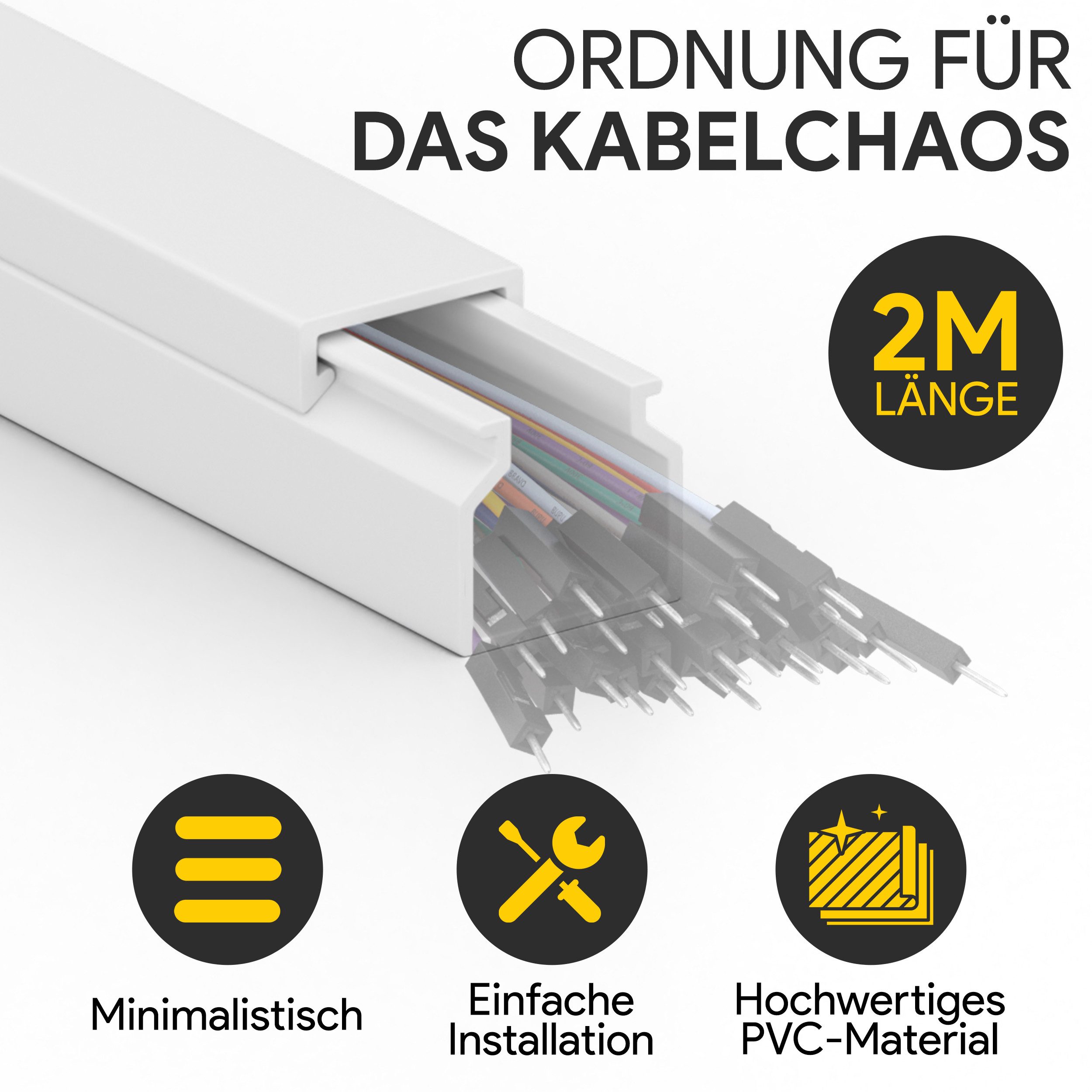 tktrading24 Kabelkanal Kabelleiste aus hochwertigem PVC weiß 2m - diverse Größen