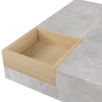Merax Couchtisch mit herausnehmbarer Aufbewahrungsbox, Wohnzimmertisch Betonoptik, Beistelltisch Holz, B/H/T: 72/30/72cm