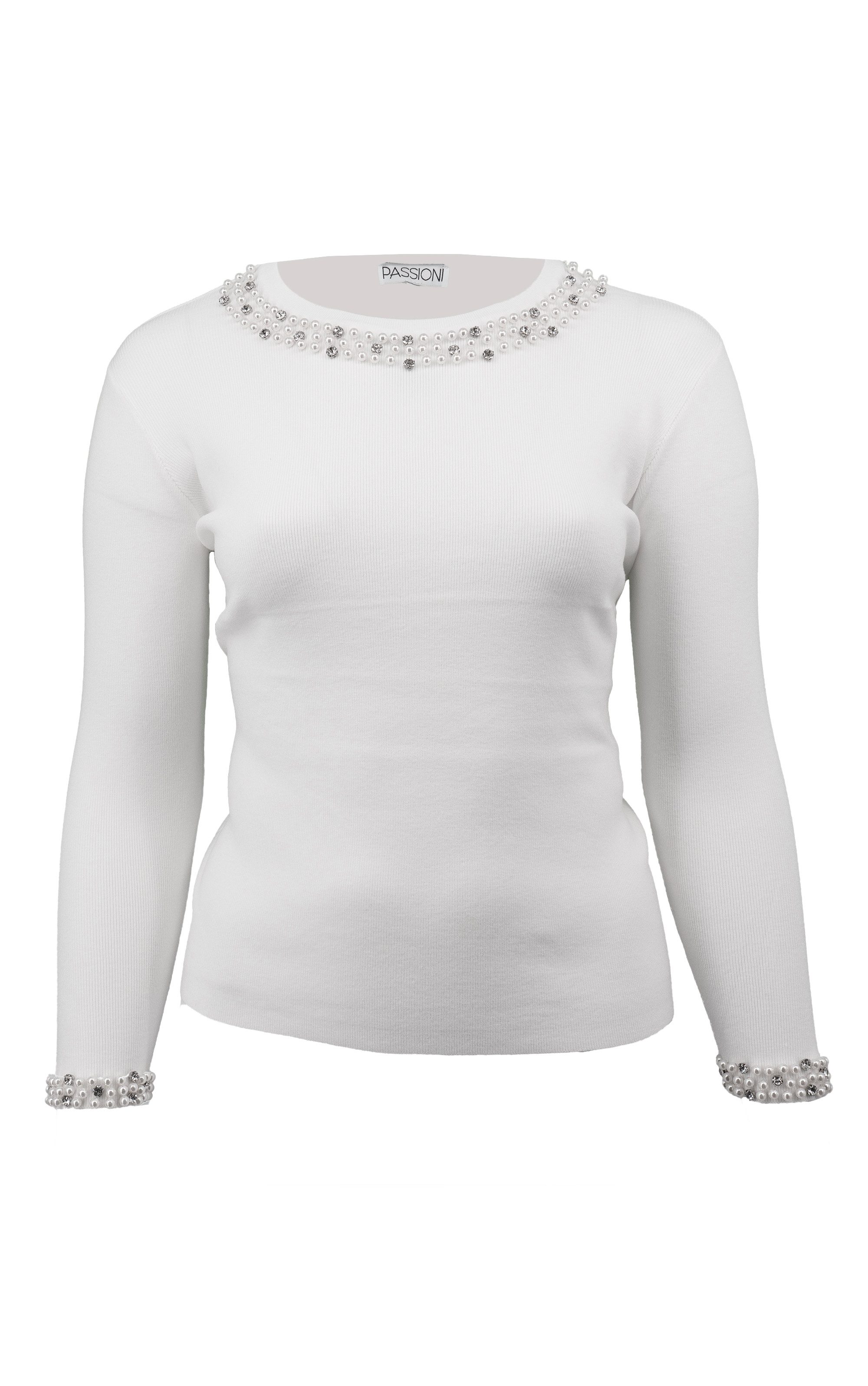 Passioni Strickpullover mit Perlendetails und Ärmelbündchen günstig online kaufen