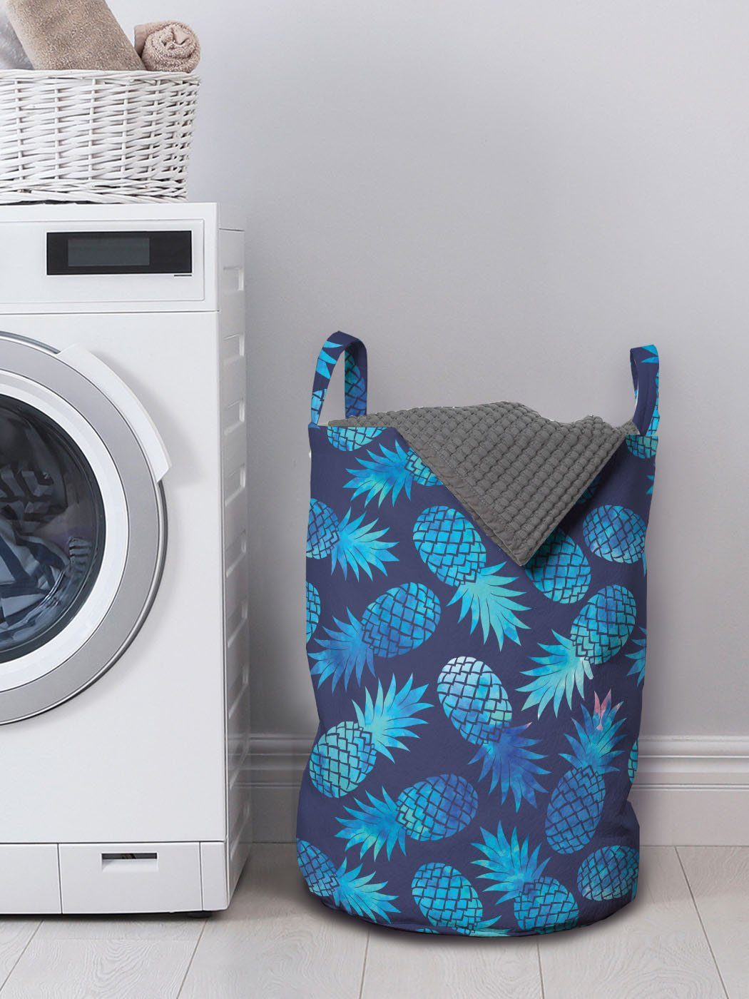 Abakuhaus Wäschesäckchen Wäschekorb Ananas-Blau Griffen Kordelzugverschluss Pastell mit Tropische für Waschsalons