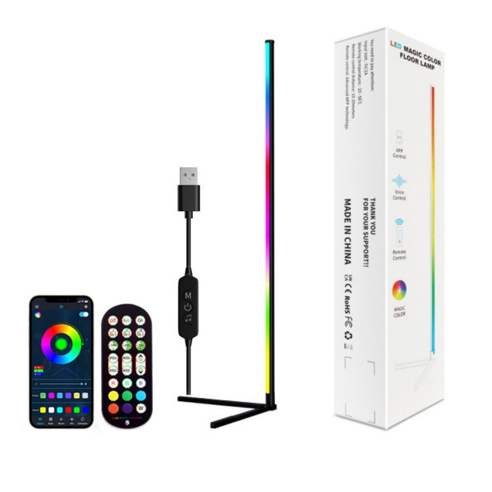 POPOLIC LED Stehlampe LED Stehlampe Wohnzimmer, Musik Sync, DIY-Modus, 165cm Standleuchte Dimmbar mit Fernbedienung und APP
