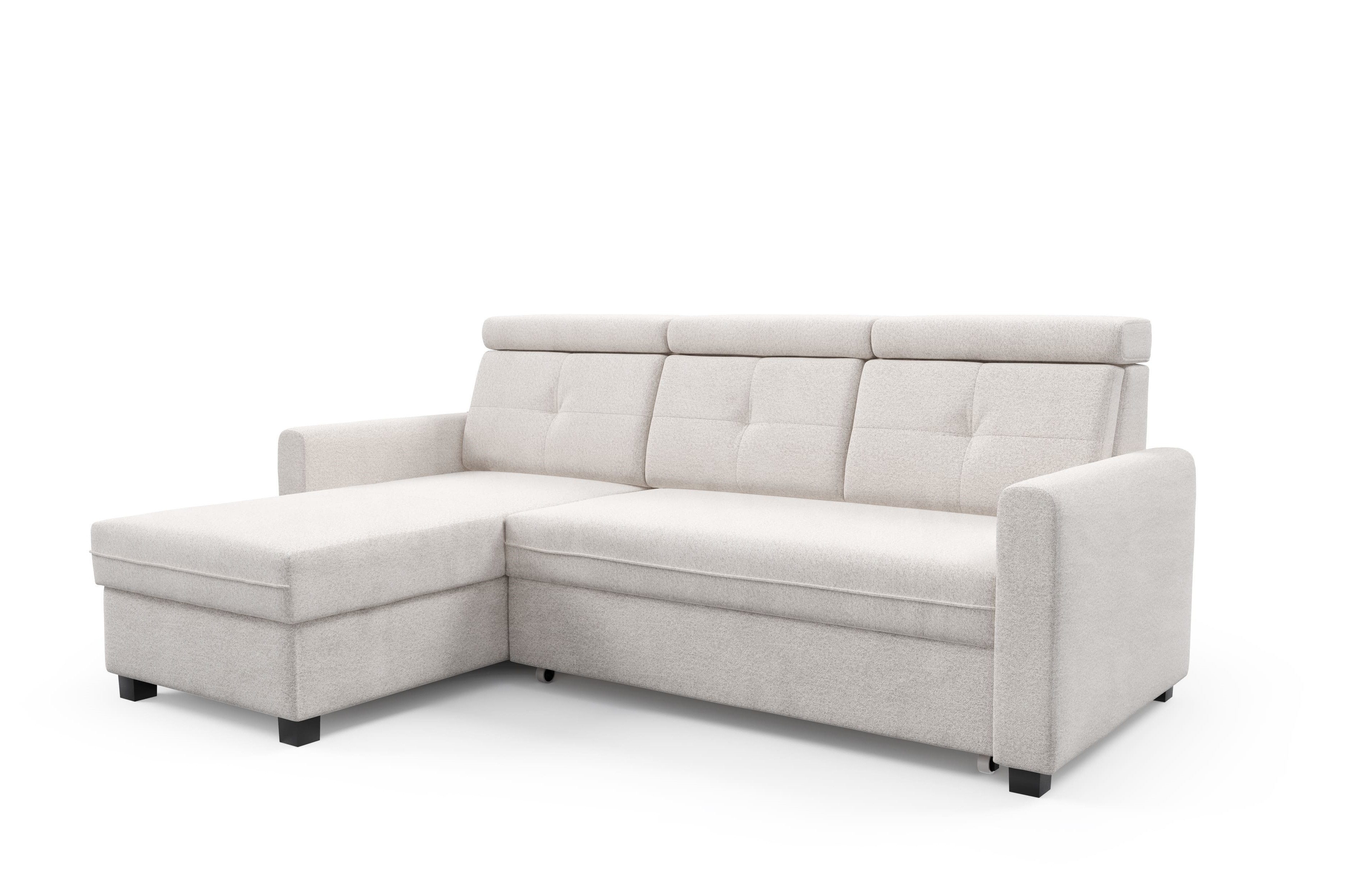 MOEBLO Ecksofa TONGA, Universelles Design für jeden Raum, wählbar in links- oder rechtsseitiger Ausführung, Eckcouch Wohnlandschaft Sofa mit Ottomane Eckgarnitur Polsterecke, Verstellbare Kopfstützen, -(BxHxT):217x90x166 cm