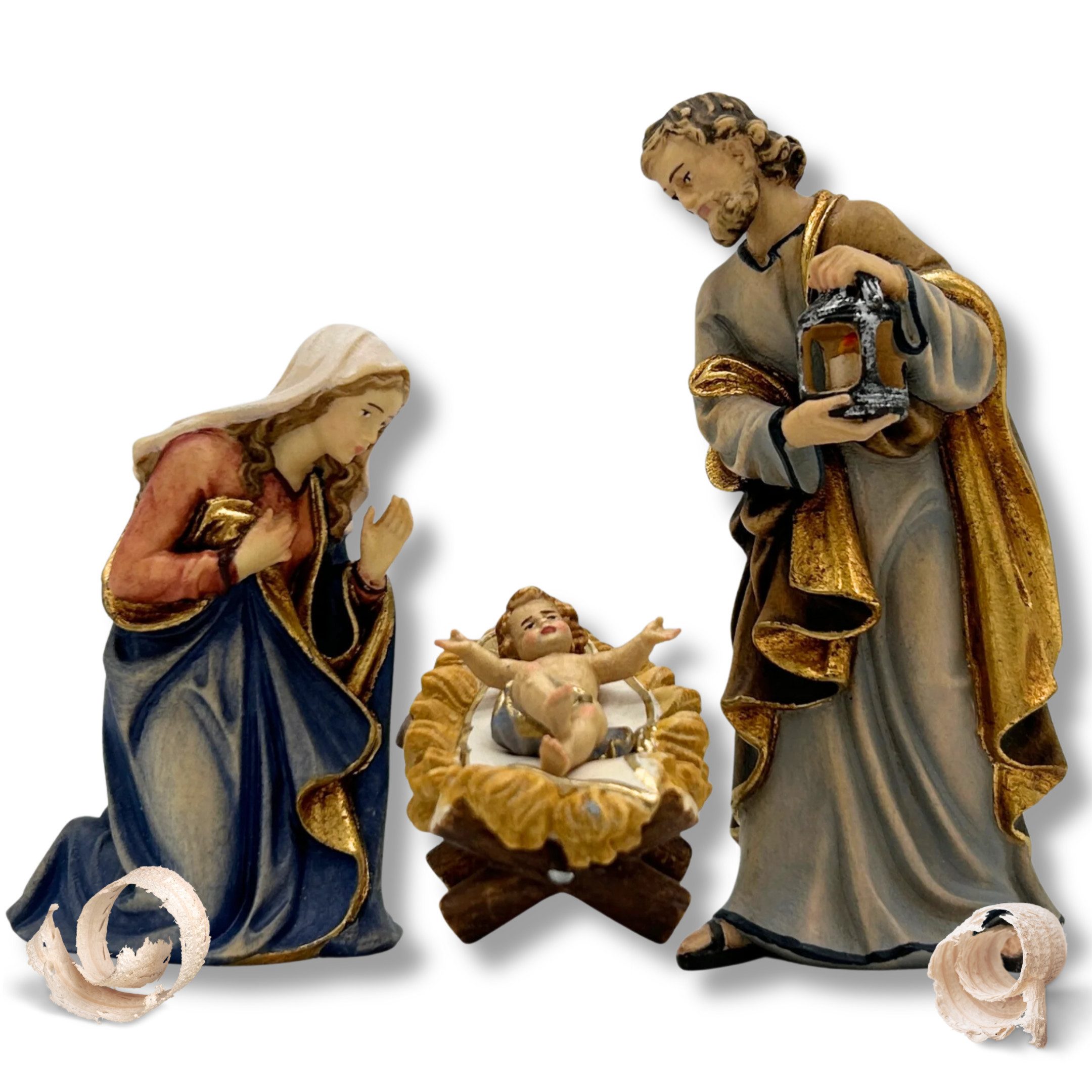Akantus Krippe Kostner Krippenfiguren aus Holz: Heilige Familie, Holzgeschnitzt, handbemalt