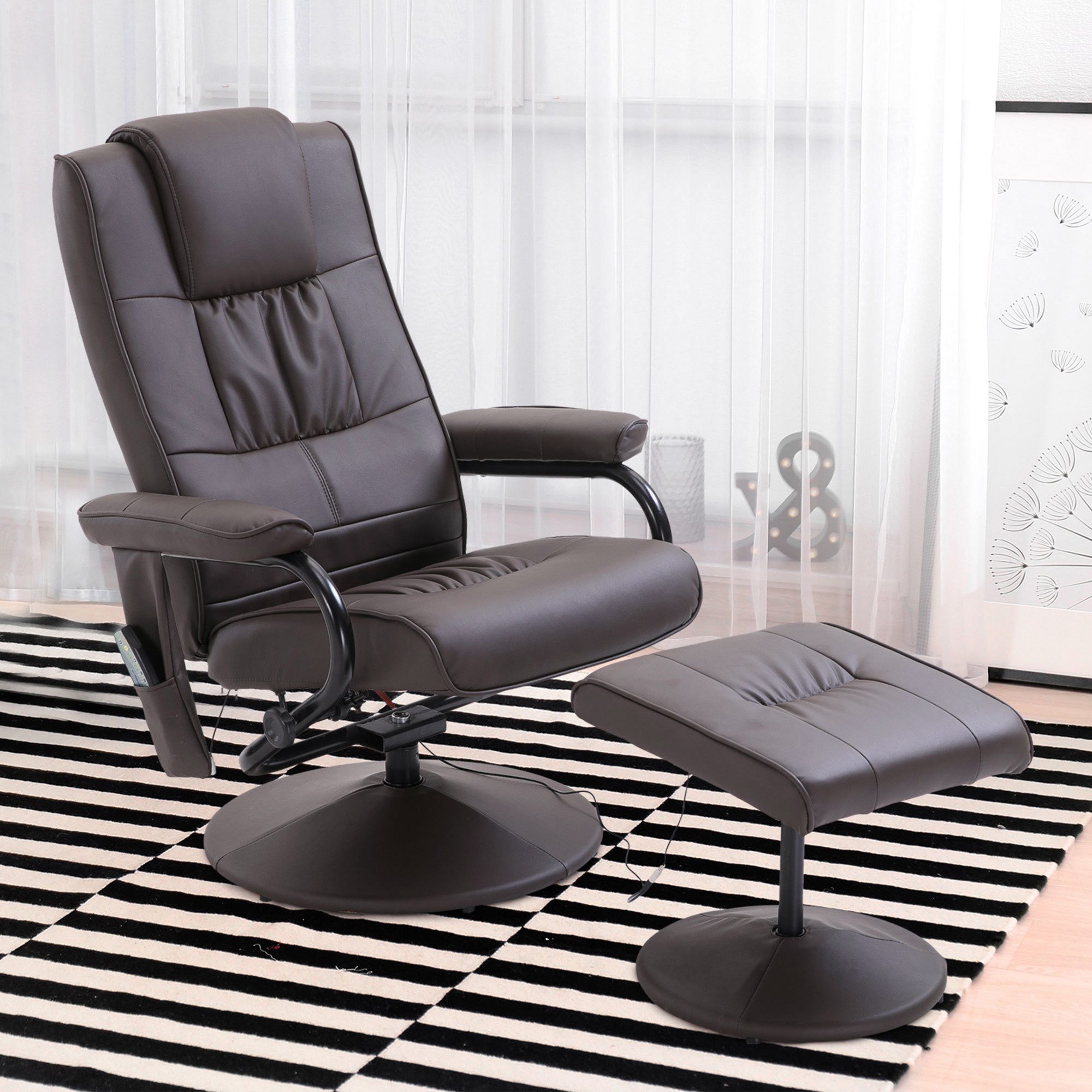 HOMCOM Massagesessel Relaxsessel mit Hocker, Liegefunktion, Ruhesessel für Wohnzimmer (Massagestuhl, 2-St., Relaxliege), für Wohnbereich, Braun