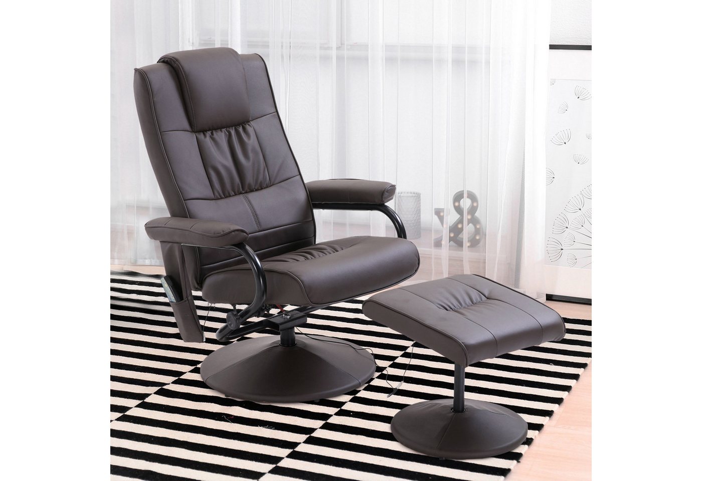 HOMCOM Massagesessel Relaxsessel mit Hocker, Liegefunktion, Ruhesessel für Wohnzimmer (Massagestuhl, 2-St., Relaxliege), für Wohnbereich, Braun