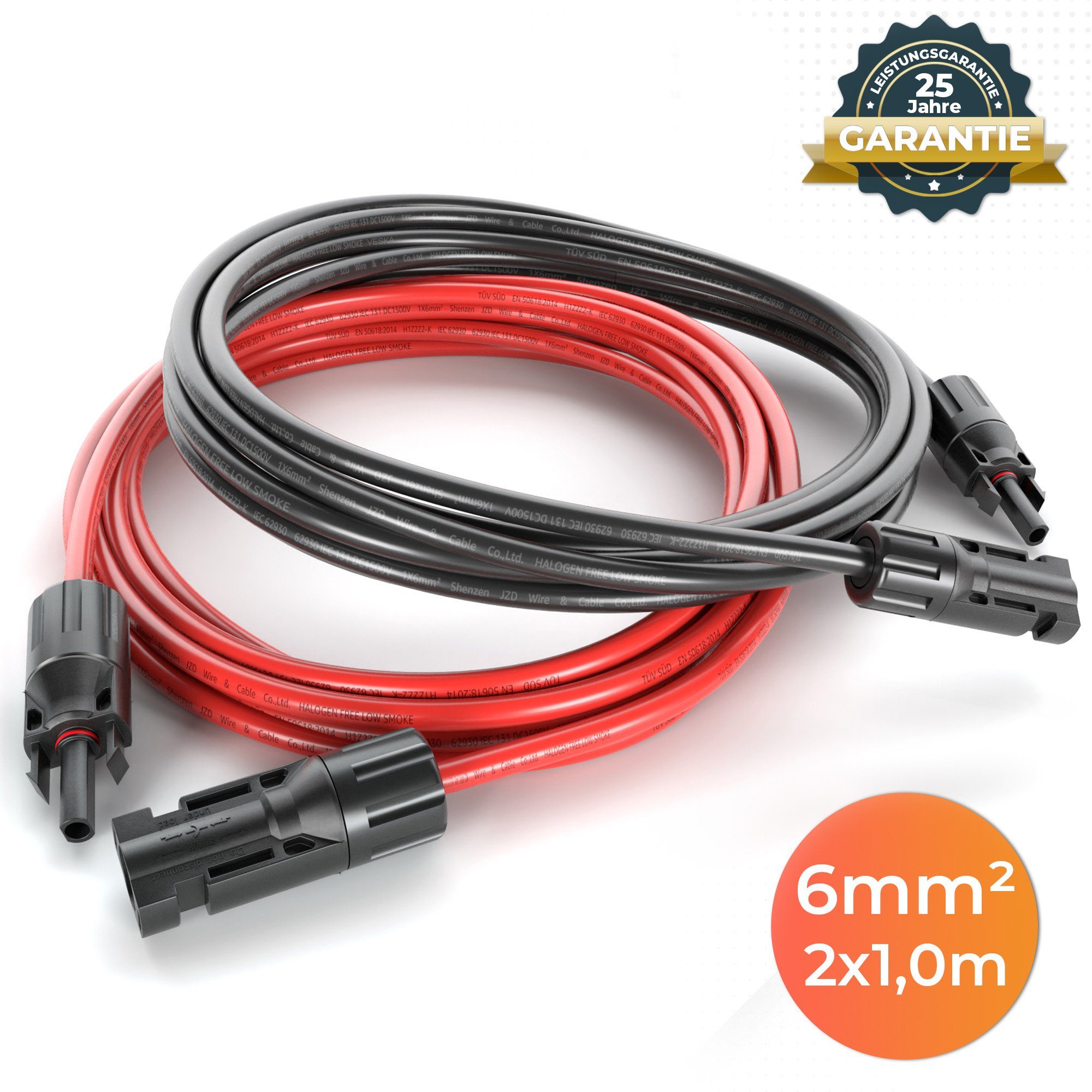 VESKA Solaranlage Solarkabel PV Stecker Solarstecker MC4 Photovoltaik, (2 Verlängerungskabel (1x rot, 1x schwarz), Kabel Set 6mm²