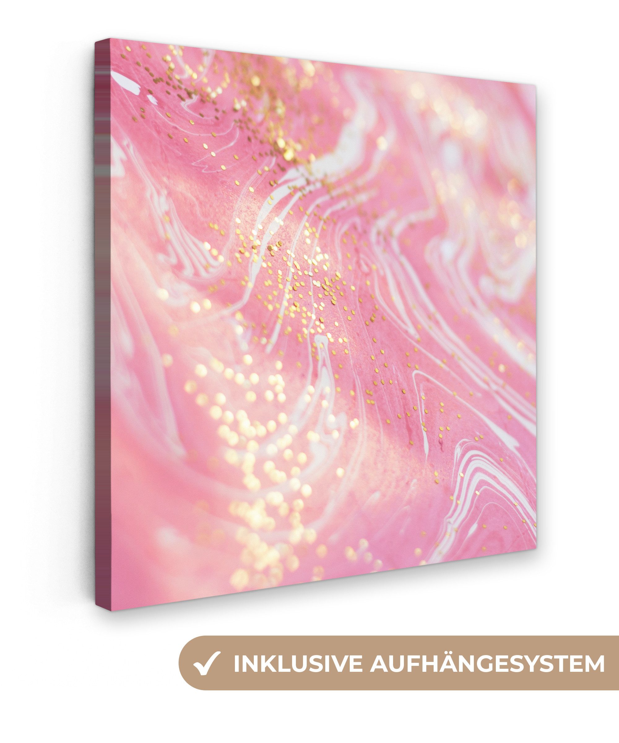 OneMillionCanvasses® Leinwandbild Marmor - Luxus - Glitzer - Rosa, Fotodruck (1 St), Wandbild, Deko Schlafzimmer Wohnzimmer Flur 20x20 cm