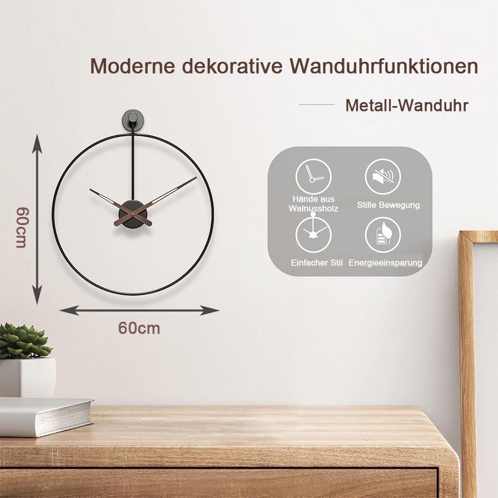 TUWENA Wanduhr Leise dekorative Metallwanduhr, geeignet für Wohnbereich