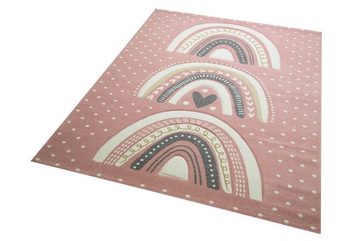 Kinderteppich Kinderzimmer Teppich Spielteppich gepunktet Herz Regenbogen Design - rosa grau, Teppich-Traum, rechteckig, Höhe: 13 mm