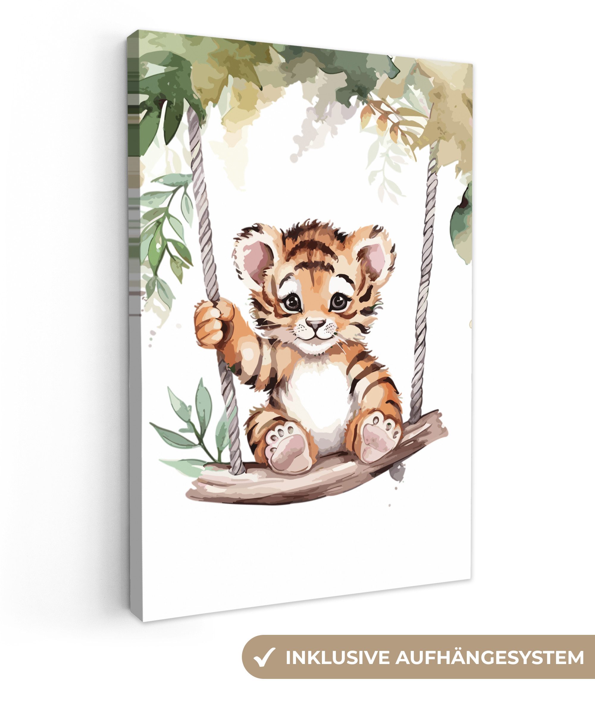 OneMillionCanvasses® Leinwandbild Tiger - Tier - Kinder - Dschungel, Fotodruck (1 St), Leinwand Canvas Wandbild, Wanddekoration 20x30 cm