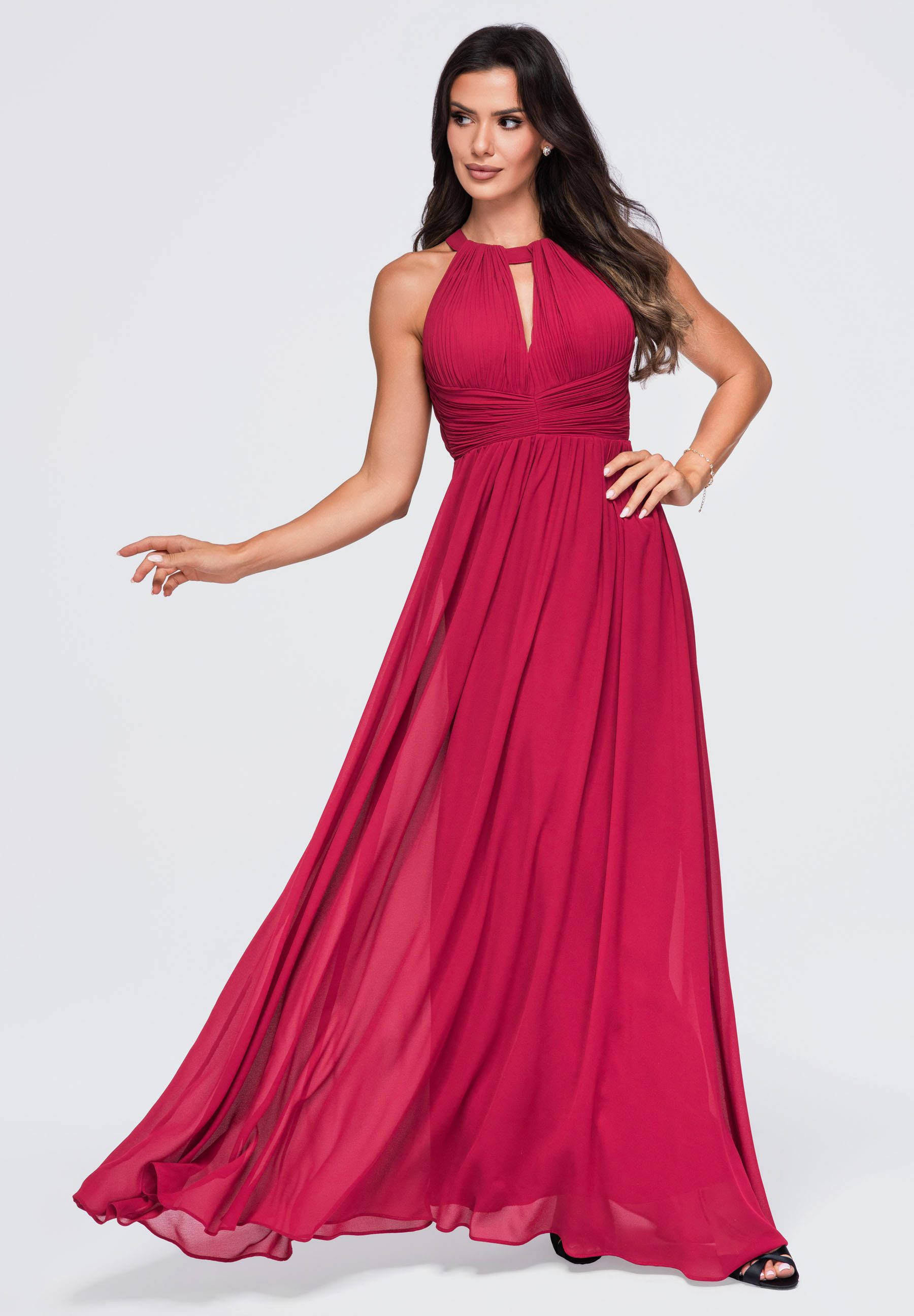 OMBRE Abendkleid Damen Abendkleid maxi mit flared Schnitt Bordeaux L (kein Set, 1-tlg) voll gefüttert