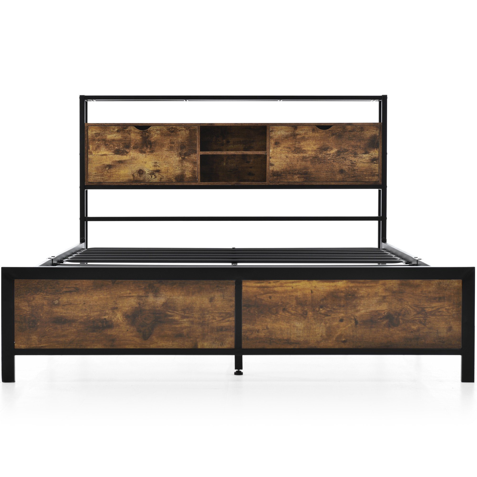 Metallbett (Jugendbett), Doppelbett 140 x 200 cm mit Stauraum-Kopfteil, Lattenrost aus Metall