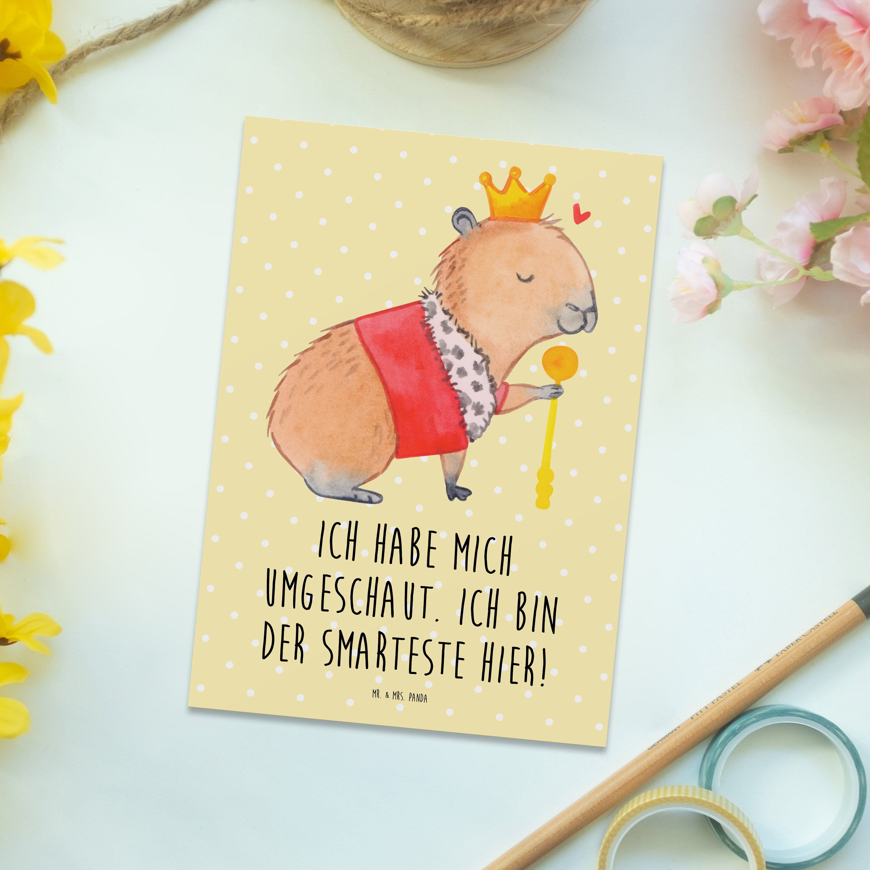 Mr. & Mrs. Panda König Capybara - Tiermotive, Pastell Postkarte Geschenk, - Einladung, Tier Gelb