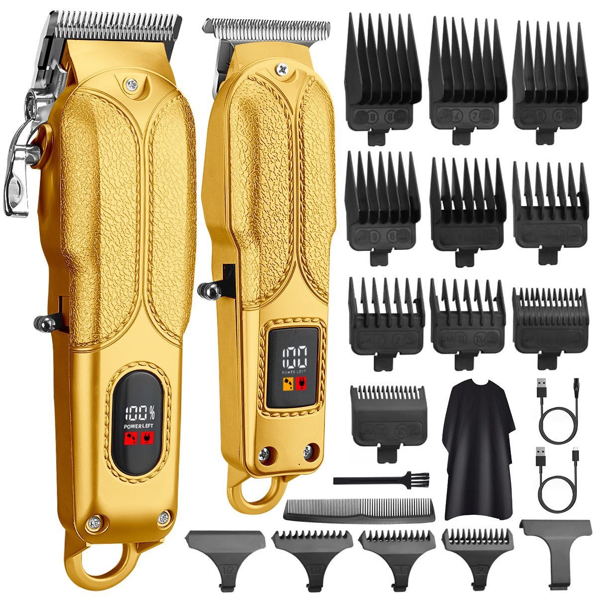 MOPUEA Haarschneider Kabelloses Elektrischer Profi-Haarschneide-Set LED Anzeige Leder 23pcs, Präziser Trimmer mit T-Klinge, Akku, LED & 10 Schnittlängen, Leistungsstark, ergonomisch, leise, vielseitig für alle Haartypen