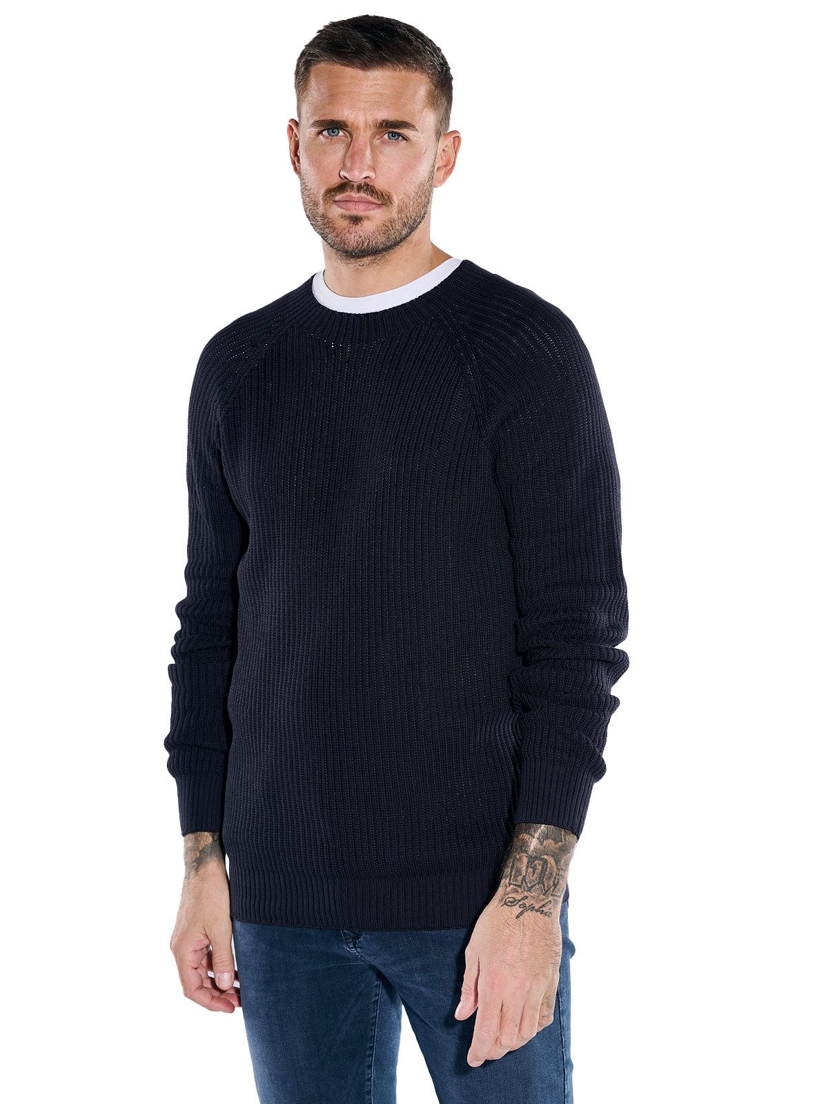 Rundhalspullover Herren Pullover uni, Saphirblau