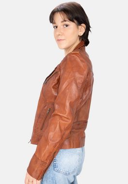 Lolus Lederjacke Mariah cognac Kurze Damen Biker Lederjacke mit Reverskragen