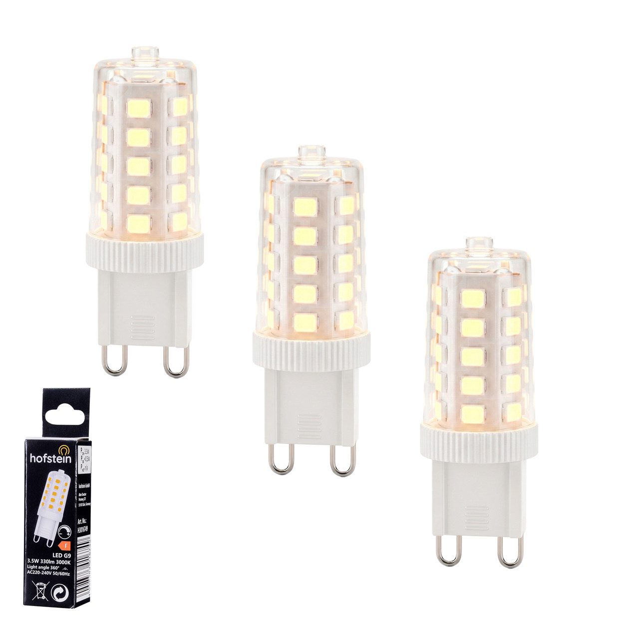 hofstein LED-Leuchtmittel 3er Set Glühbirne G9 Warmweiß dimmbar 3,5 Watt G9, G9, 3000 Kelvin, 330 Lumen, Filament, Klar