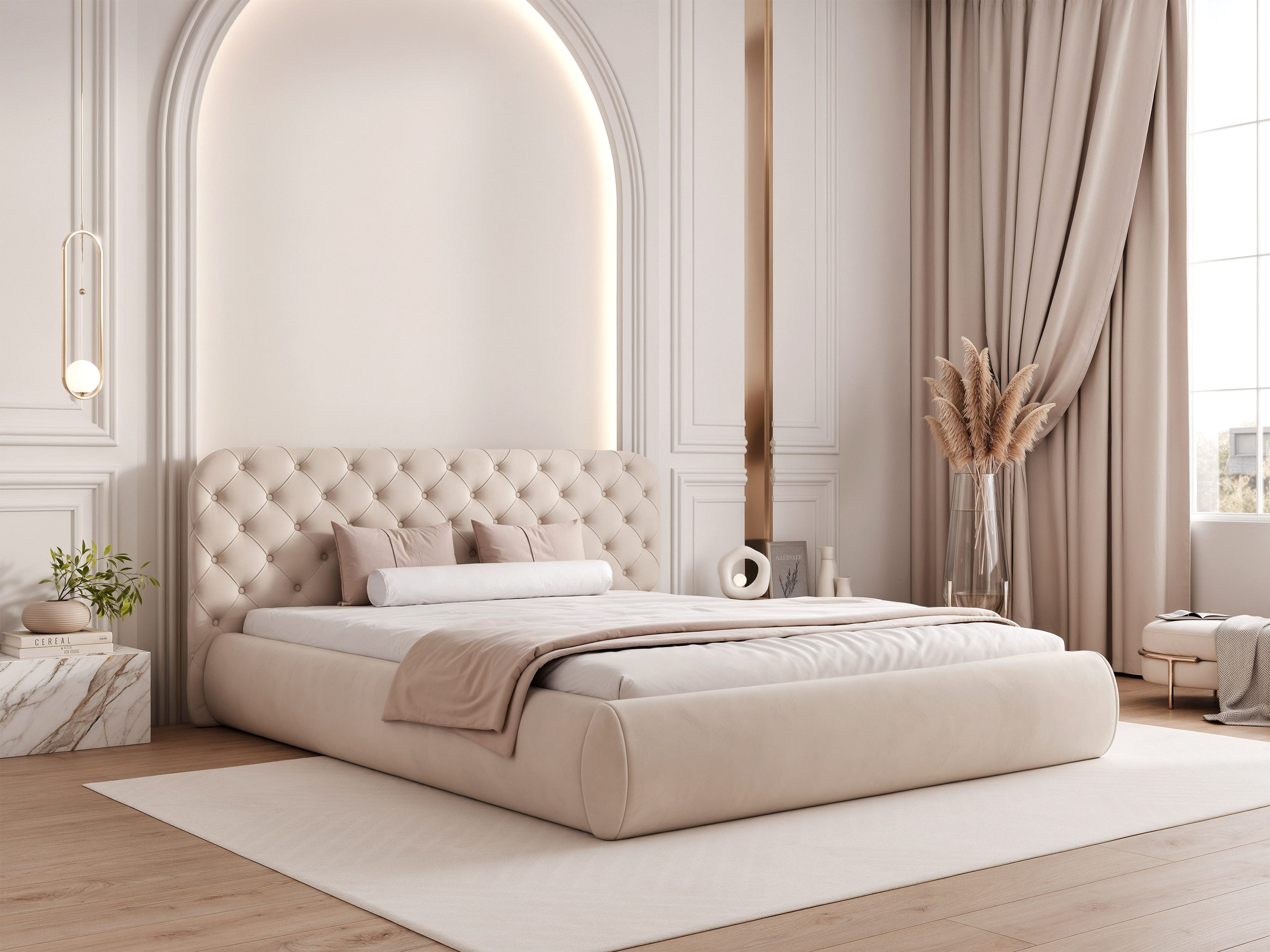 yourhouse24 Polsterbett Laurella, Elegante Steppung, Inkl. Bettkasten, Kopfteil mit stilvoller Knopfheftung, stabiler Rahmen wählbar