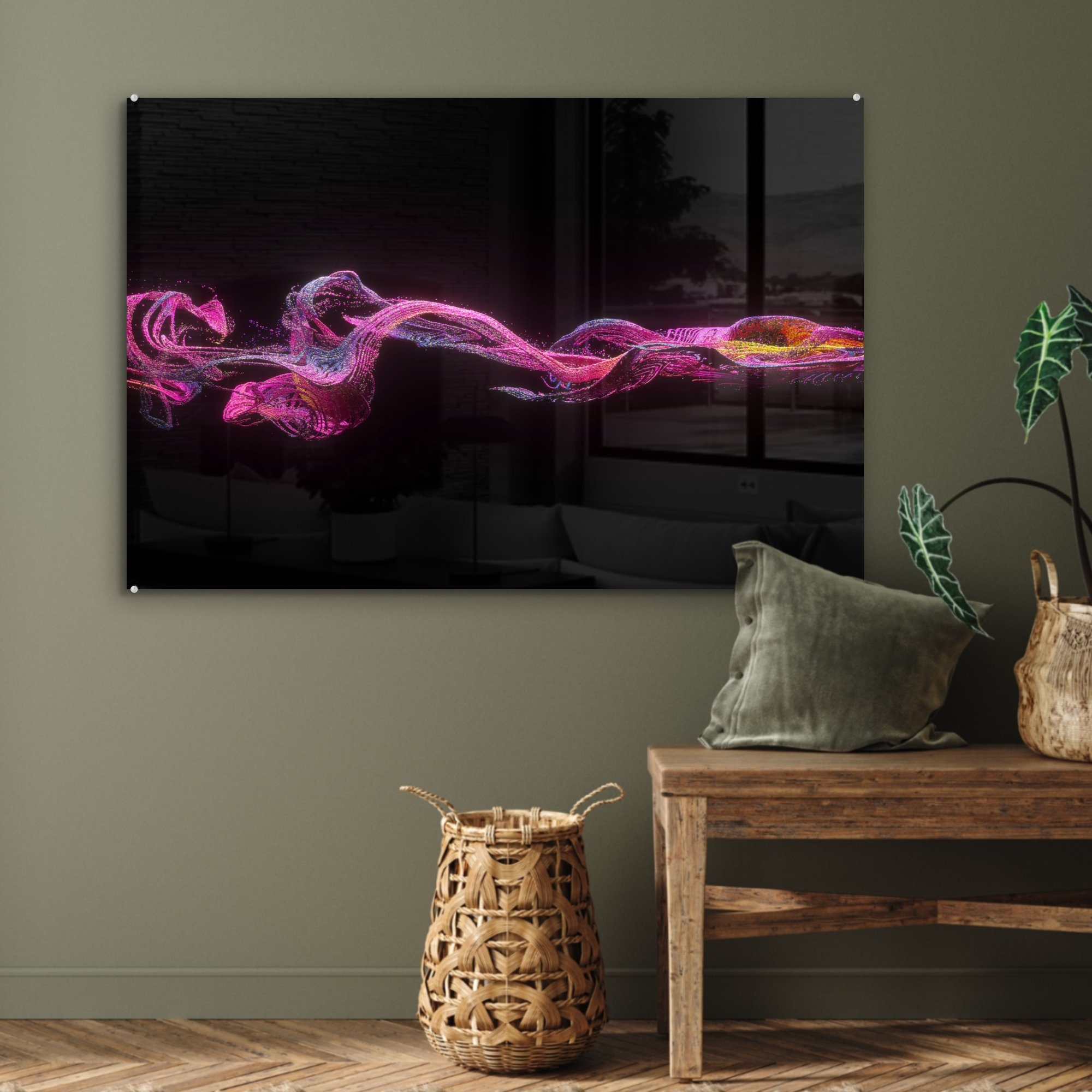 MuchoWow Acrylglasbild Abstraktes Bild rosa Partikel, & Schlafzimmer St), Wohnzimmer Acrylglasbilder (1