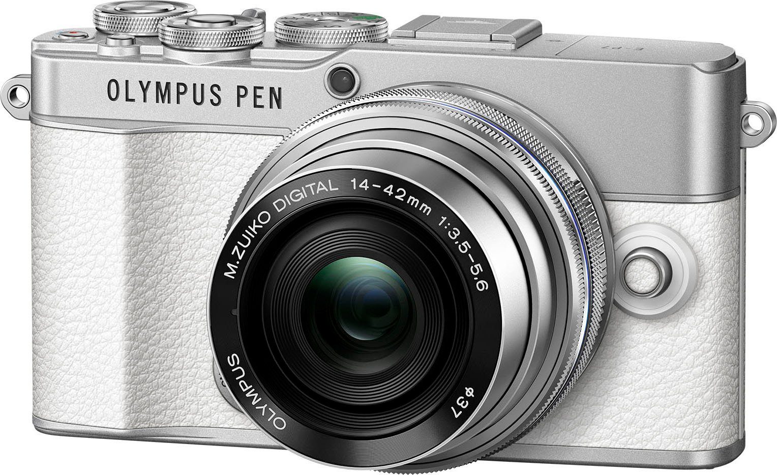 Olympus E‑P7 Systemkamera (M. Zuiko Digital ED 14-42mm F3.5-5.6 EZ Pancake,  20,3 MP, 3x opt. Zoom, Bluetooth, WLAN), Inkl. Objektiv ED 14‑42mm | Systemkameras