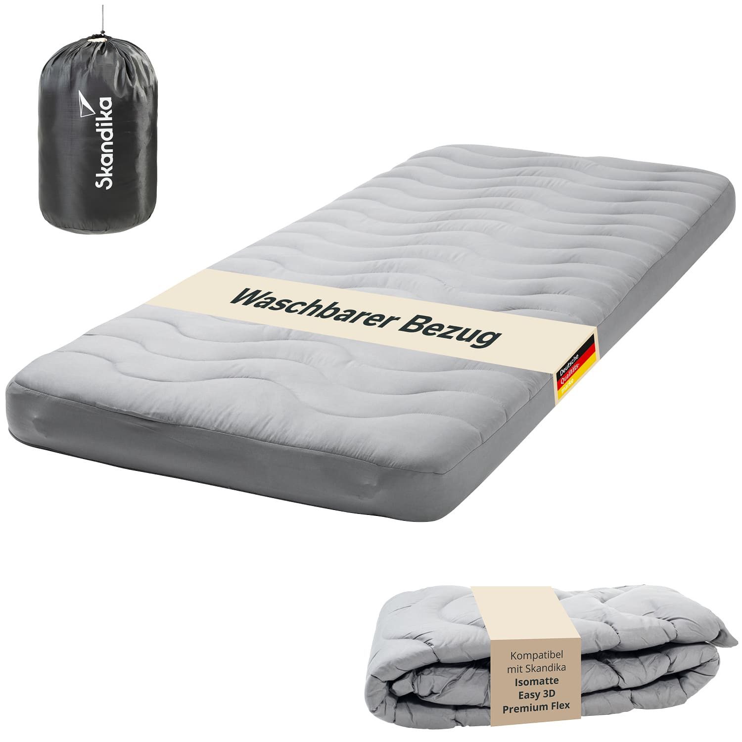 Skandika Luftmatratze Bezug für Isomatte Easy 3D Premium Flex, Matratzentopper, weich, (Gewicht 1,3 kg, waschbar, mit Aufbewahrungstasche, hypoallergen), atmungsaktiv, mit Reißverschluss, Antirutsch-Noppen an der Unterseite