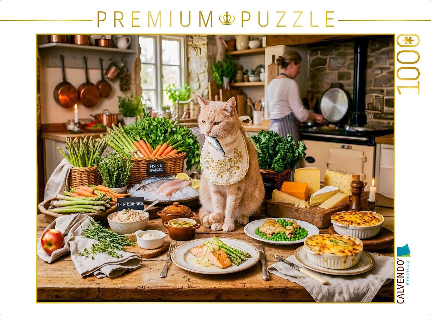 CALVENDO Puzzle CALVENDO Puzzle Katze am Tisch mit Auswahl handzubereiteter Bio Wellne, 1000 Puzzleteile