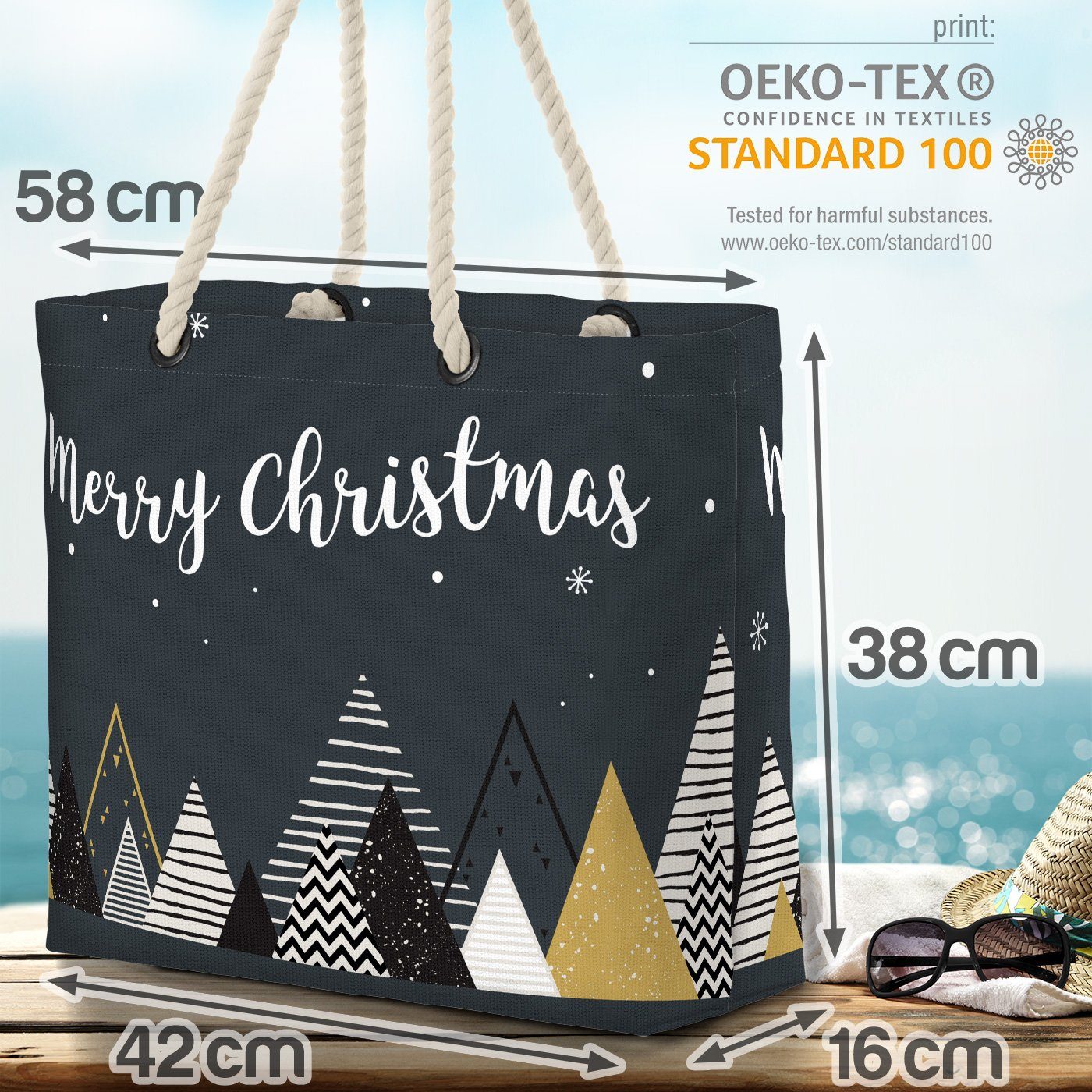 Merry Christmas (1-tlg), Bag Design Wald Dek Weihnachten Geschenke VOID Strandtasche Beach Christmas Merry