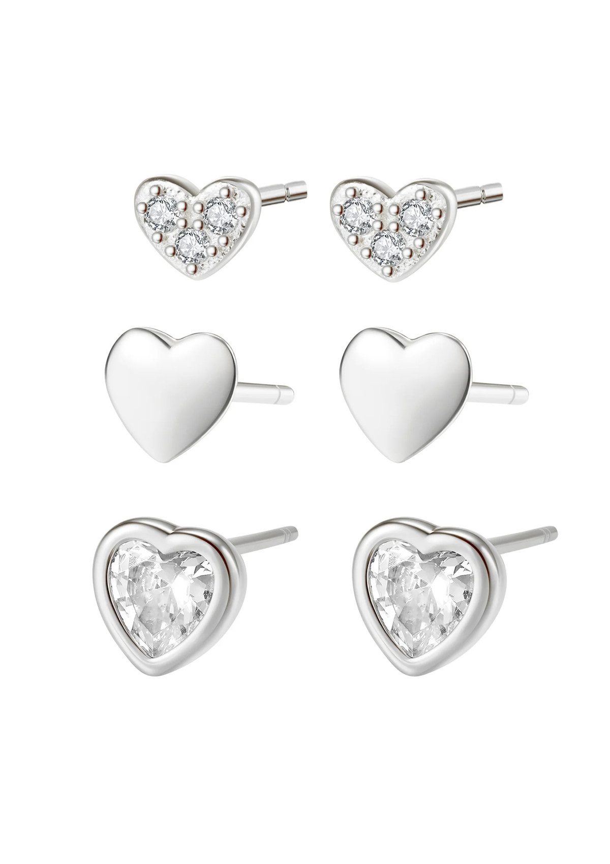 Hey Happiness Ohrstecker-Set Herzen-Kombi, 6er Stack Damenset Silber 925, K günstig online kaufen