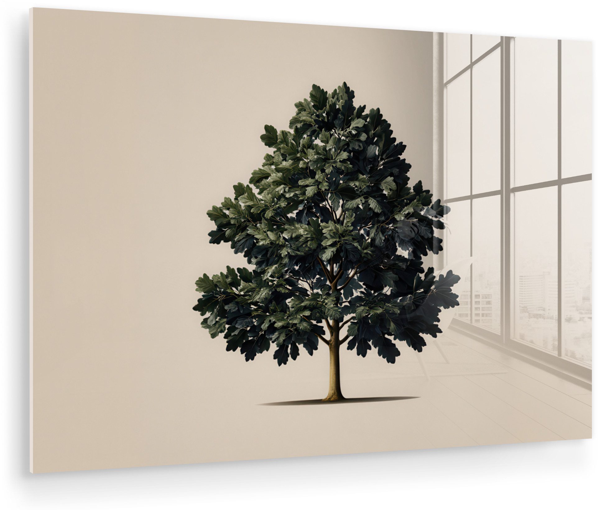 MuchoWow Acrylglasbild Eichenbaum - Schatten - Glatt, Inkl. Aufhängung, Glasbilder Wohnzimmer, Schlafzimmer, Flur & Esszimmer, 30x20 cm
