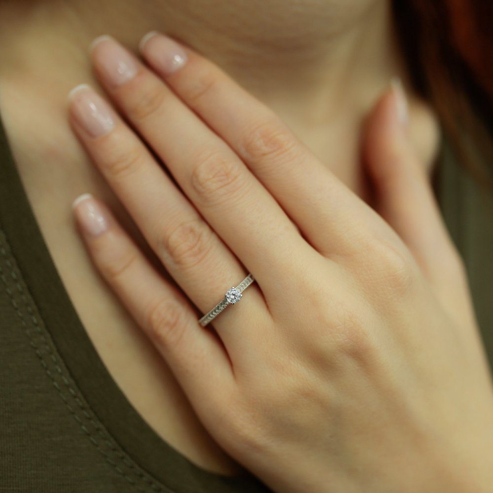 EinStein Diamant Verlobungsring 0,20 Carat Solitär Antragsring 14 Karat Weißgold