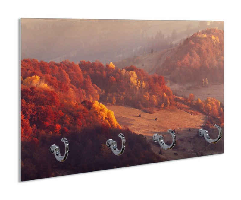 Wallario Handtuchhalter Herbstliche Berggipfel im Morgenlicht, aus Glas mit 4 Metallhaken