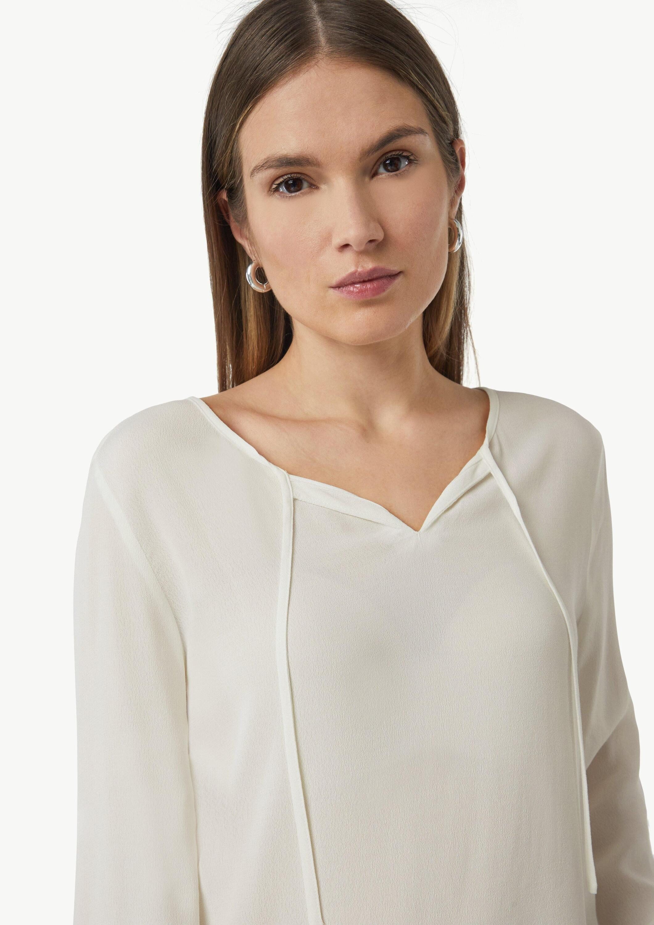 comma Langarmbluse Bluse Viskose-Bluse mit Bindedetail am Ausschnitt
