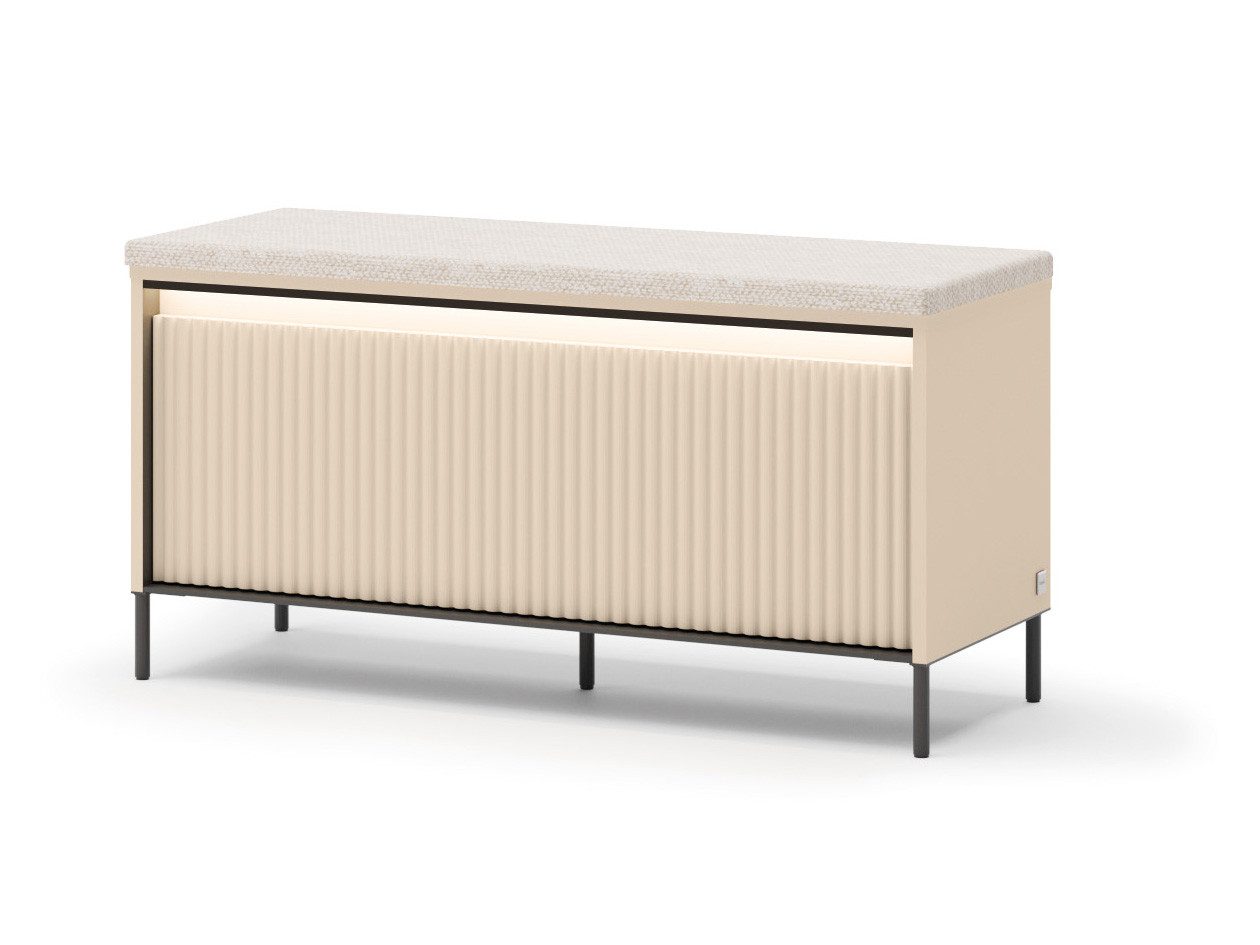 Compleo Sitzbank mit Ablagefach FLORE, Beige, Glamour-Pouf mit geriffelte F günstig online kaufen