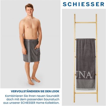 Schiesser Kilt Saunakilt Rom für Herren aus saugstarkem Baumwoll-Frottier, Kurzform, Frottier, Knöpfe, mit Streifen-Akzent und Logostickerei