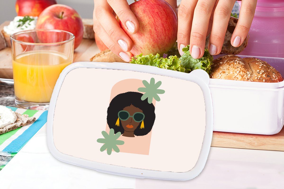 Jungs Lunchbox - Frau, Porträt Brotdose, für Kunststoff, Kinder für - und weiß Brotbox und Sommer Erwachsene, MuchoWow Mädchen (2-tlg),