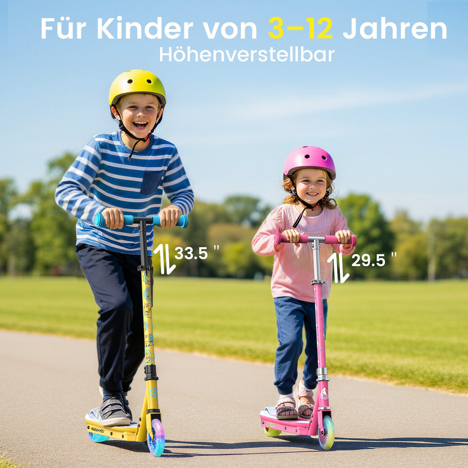 Gyroor E-Scooter 3-8 Jahre – LED-Lichter, Schnellladung, Start per Fußsensor, (1 tlg), Elektro-Kinderroller, Verstellbarer Lenker (75-85cm)