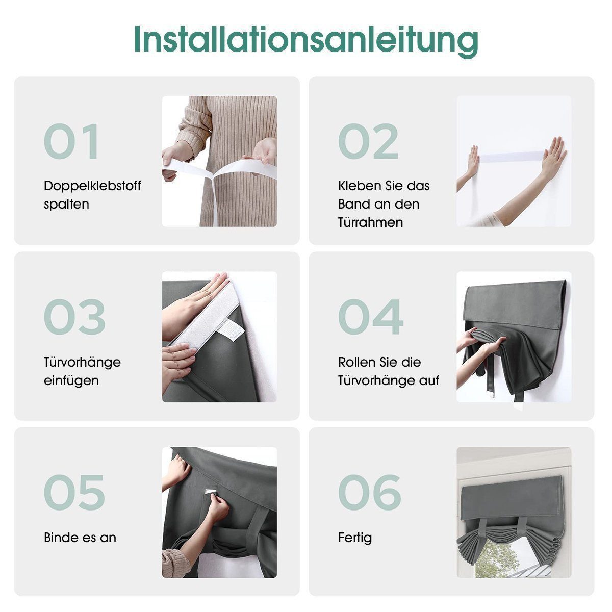 BYSURE Türvorhang Französische Türvorhänge, Sichtschutz, Verdunkelung für Glastüren (1 St), Klettband, blickdicht, Türgardine Einfache Montage für Küche Wohnzimmer Bad