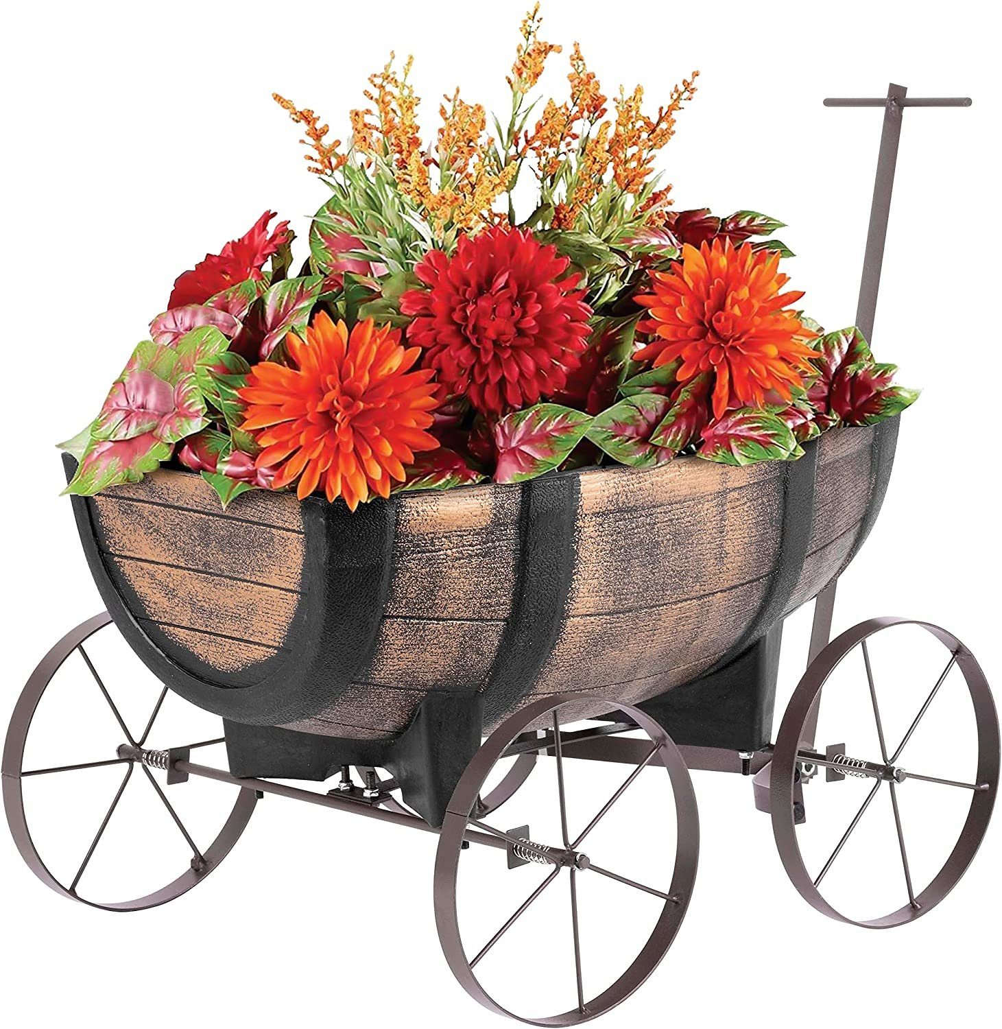 PROREGAL® Blumentopf Pflanzenwagen Whiskyfass, Maße 41x29x19cm, Blumenwagen auf Rädern