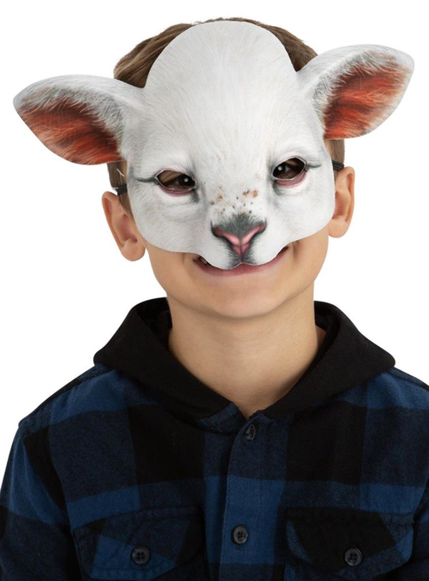 Smiffys Verkleidungsmaske Lamm Maske für Kinder, Tierische Halbmaske aus Kunststoff für Kinder