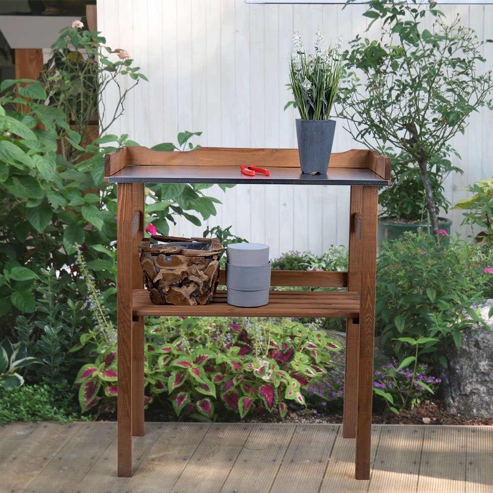 etc-shop Pflanztisch, Pflanztisch mit Unterschrank Pflanzentisch Balkon Holz imprägniert