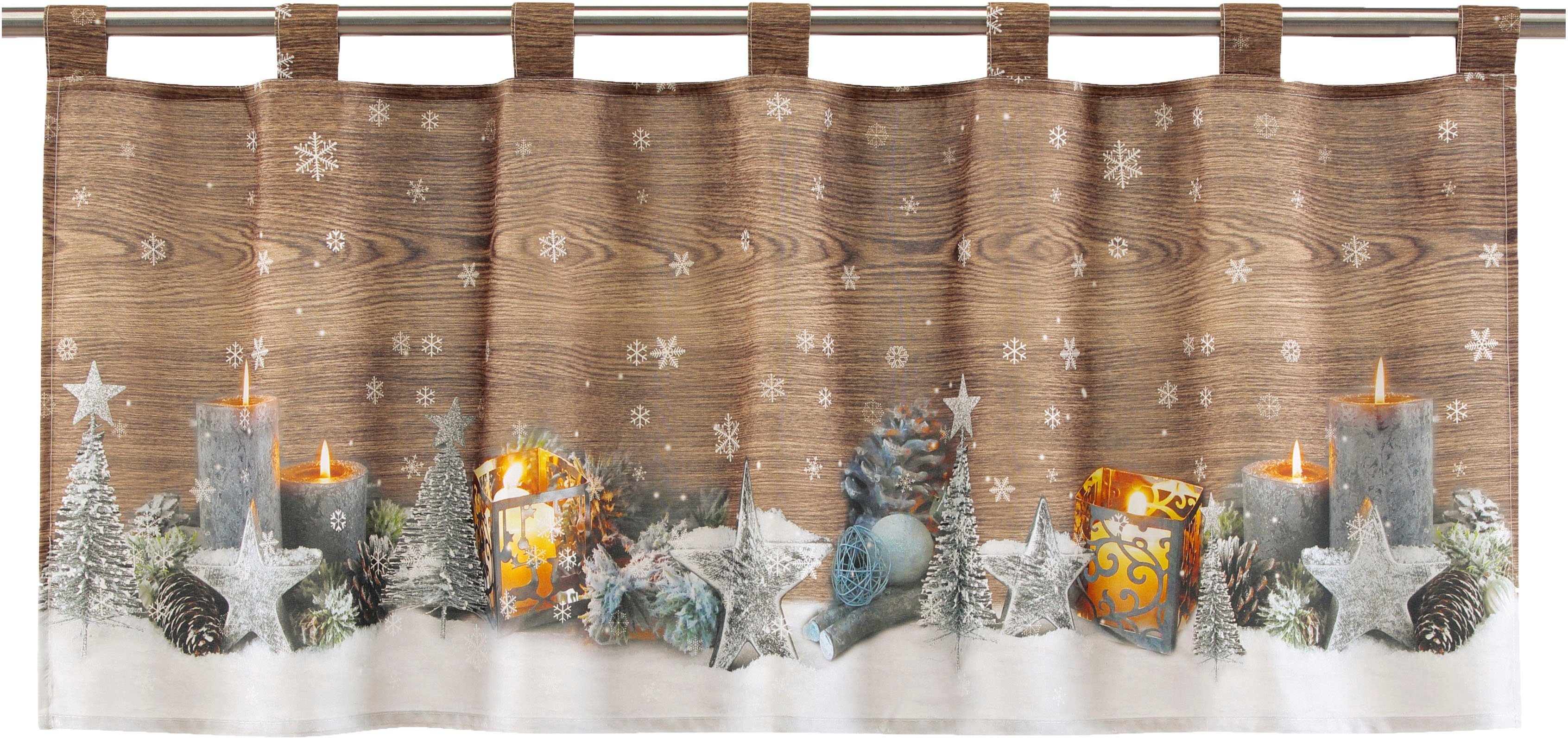 Scheibengardine Weihnachtsstimmung, Delindo Lifestyle, Schlaufen (1 St),  blickdicht, Microfaser, mit Schlaufenaufhängung, für die Küche, mit  LED-Beleuchtung