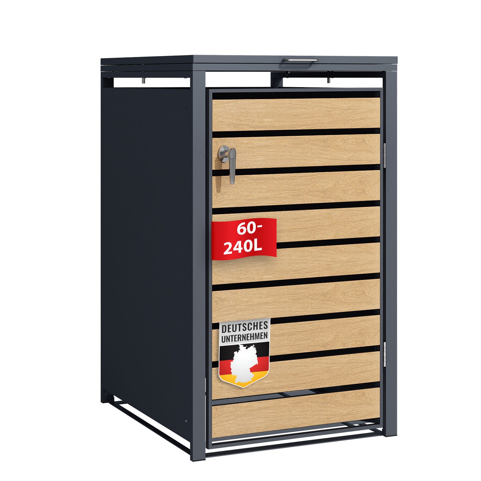Floordirekt Mülltonnenbox Johan, Anthrazitfarbene Mülltonnenverkleidung mit Holzdekor