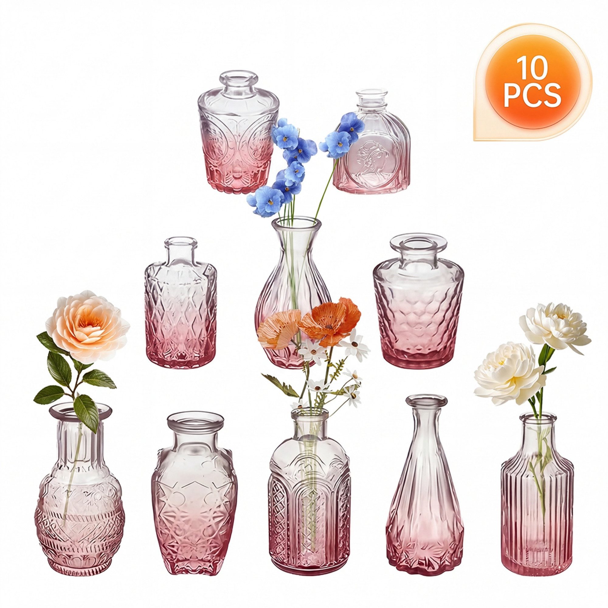 SEHAUSEU Dekovase Vase aus Glas Blumenvase (Set, 10 St) Verlaufsfarben klein, in 10 unterschiedlichen Formen