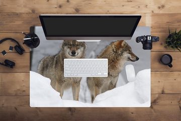 MuchoWow Gaming Mauspad Wolf - Schnee - Tiere (1-St), Büro für Tastatur und Maus, Mousepad Gaming, 90x60 cm, XXL, Großes