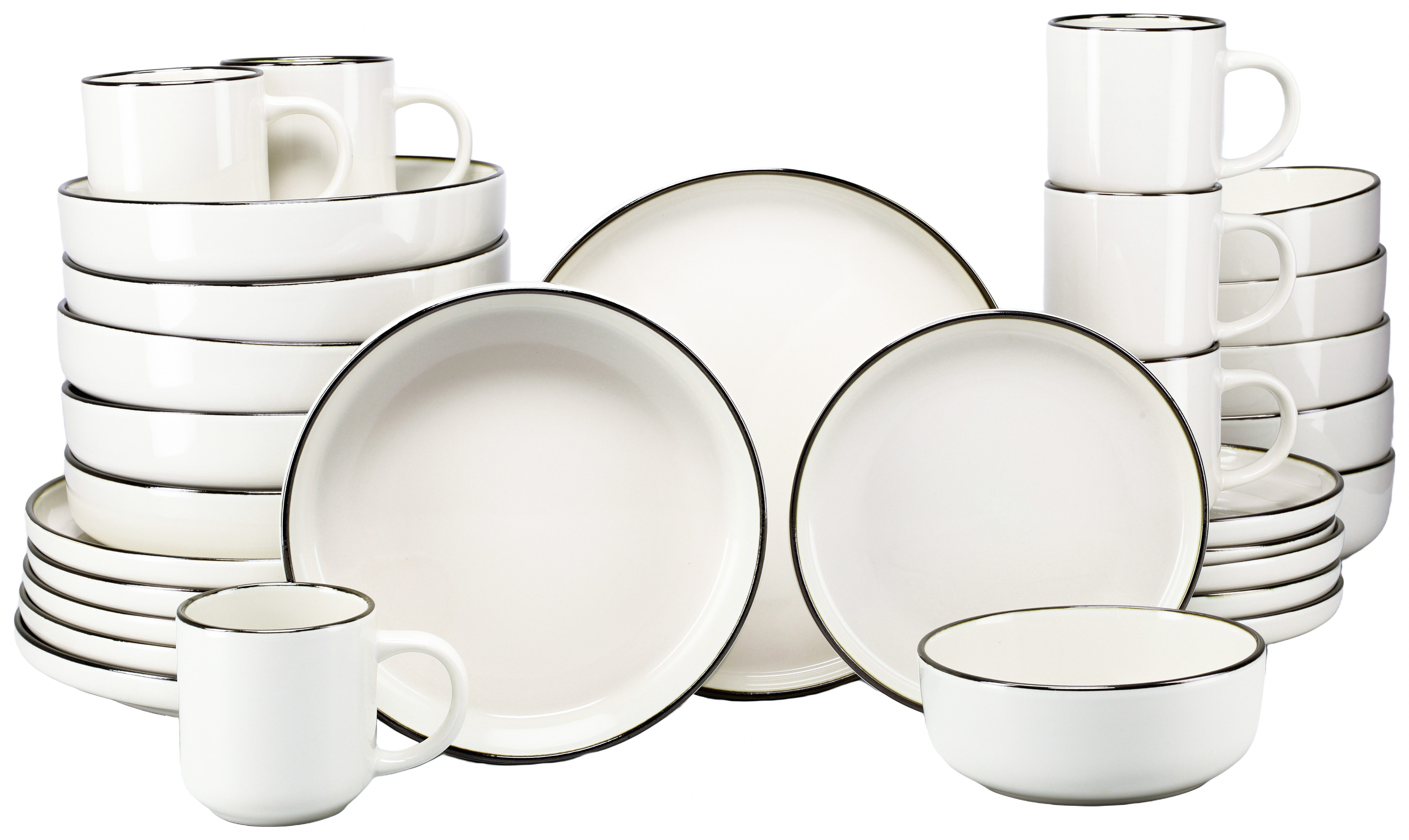 CreaTable Kombiservice Nordic Festive, Service 30-tlg. (30-tlg), 6 Personen, Steinzeug, Minimalistisches Design, Dezente goldene Akzente