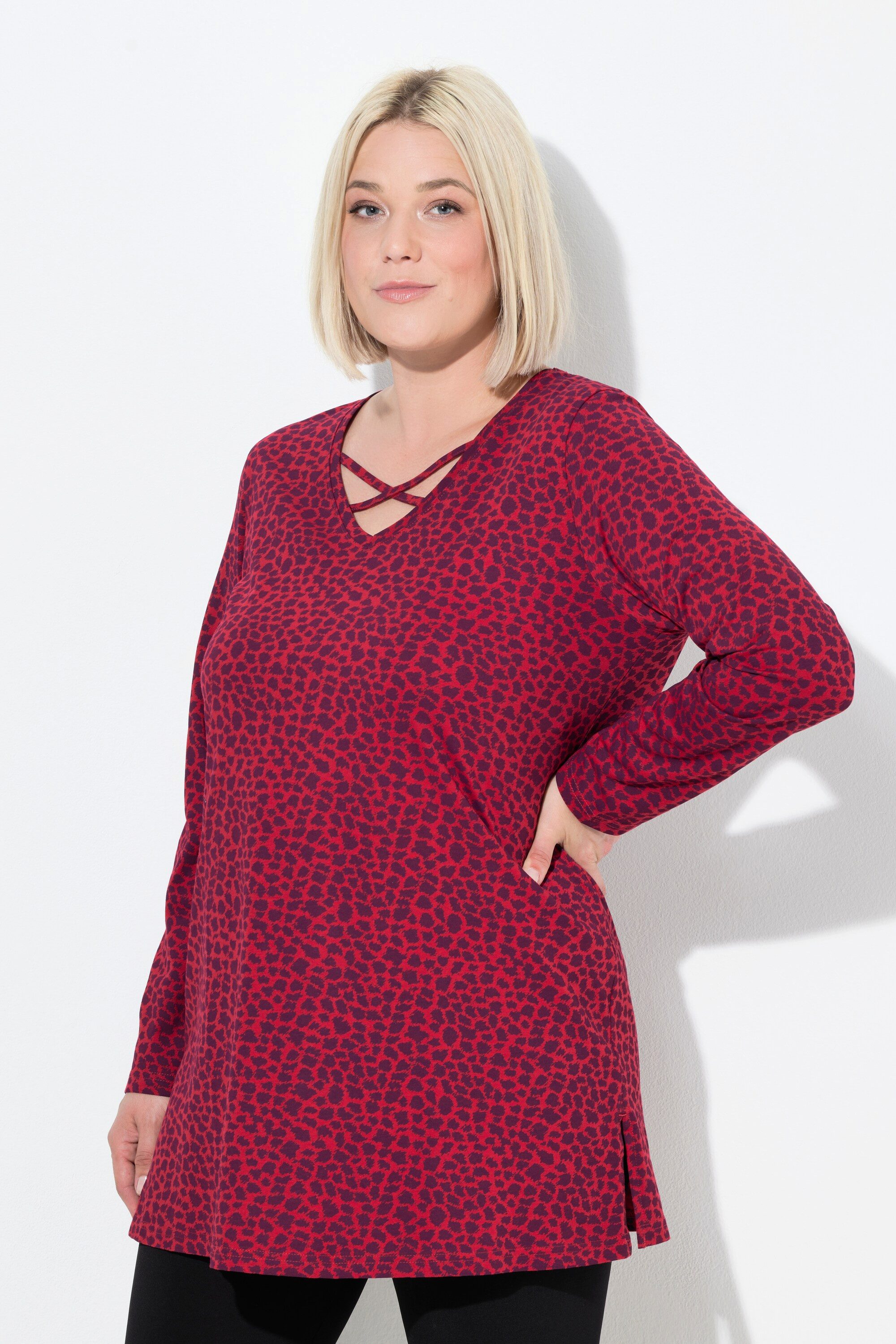 Ulla Popken Longshirt Longshirt Leomuster V-Ausschnitt günstig online kaufen
