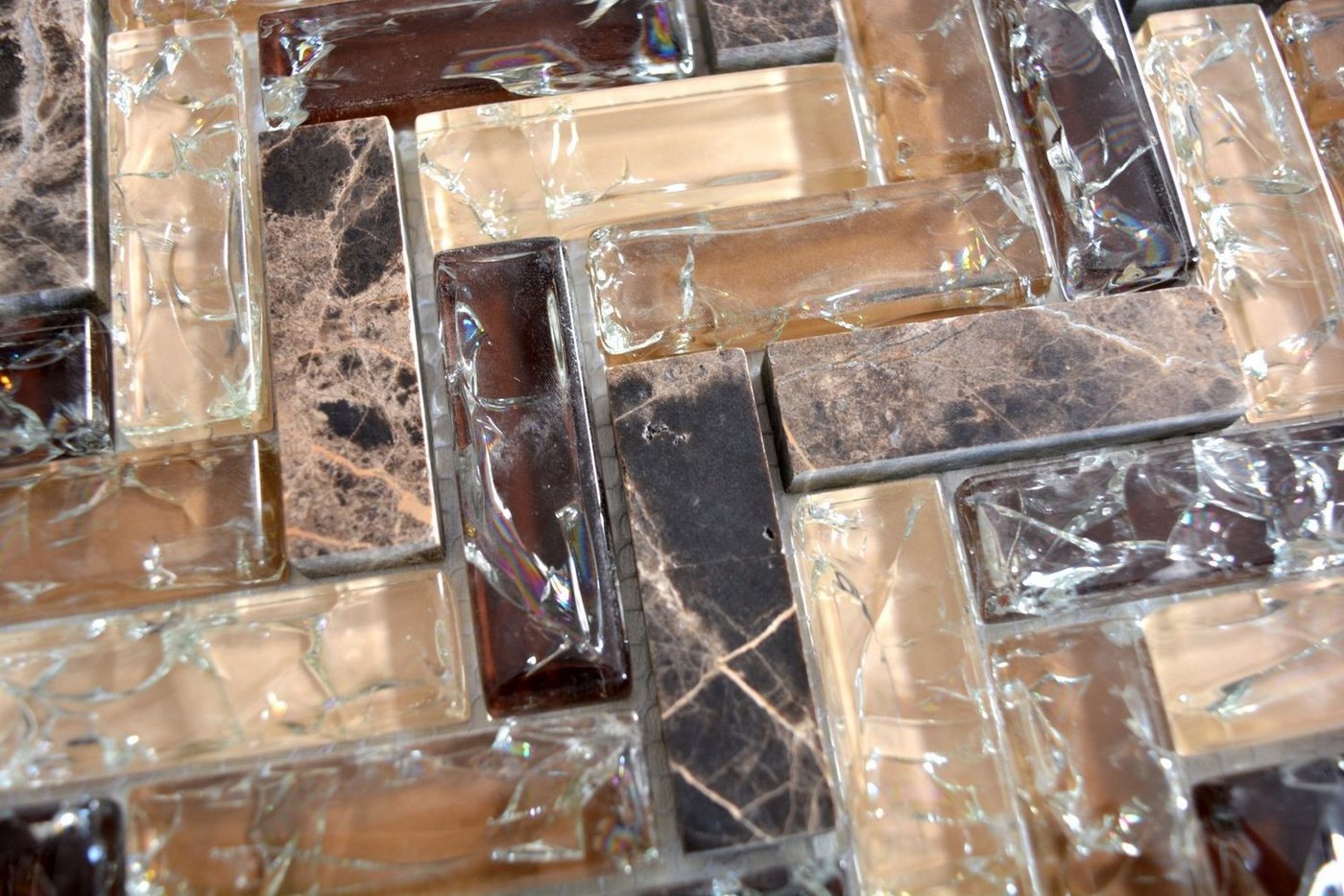 Thumbnail - Mosani Mosaikfliesen Glas Naturstein Marmor Mosaikfliese dunkelbraun beige