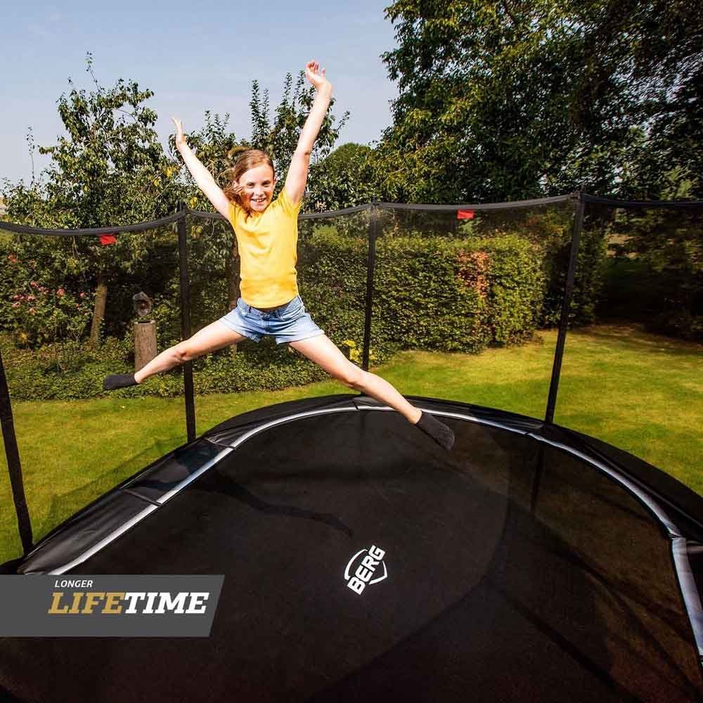 520 Trampolin BERG 345 x grau Comfort Sicherheitsnetz oval Gartentrampolin cm mit Berg