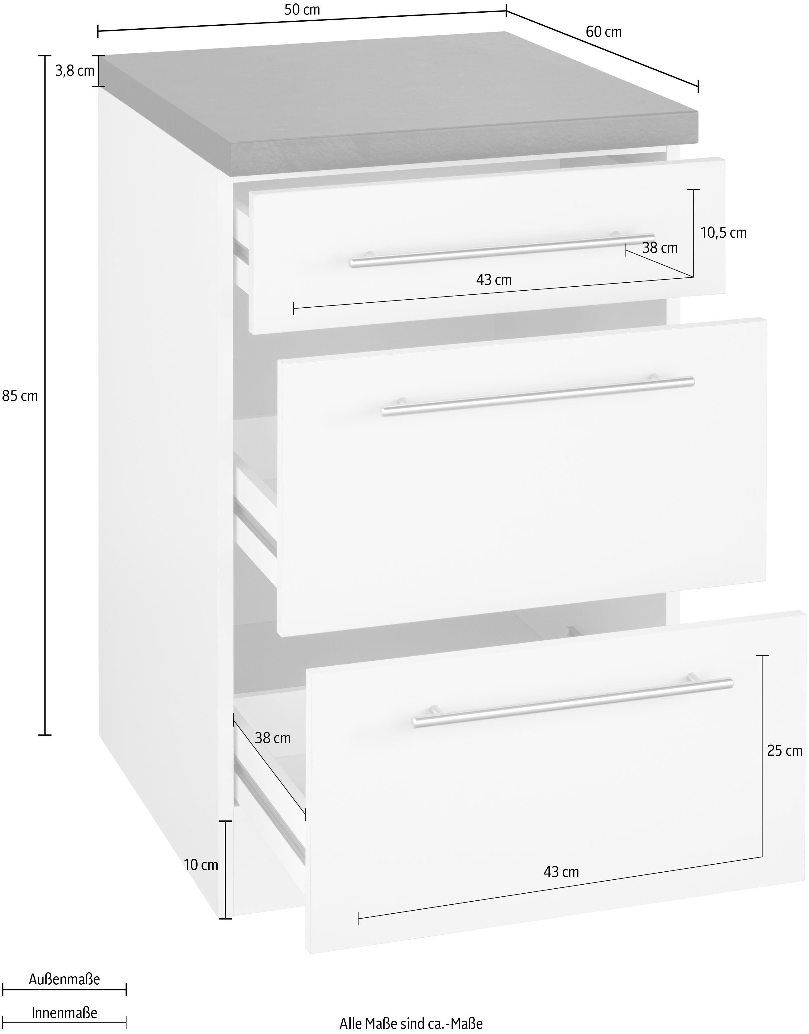 wiho Küchen Unterschrank Auszügen Unna 2 großen 50 cm mit schwarz Weiß weiß/granit | breit
