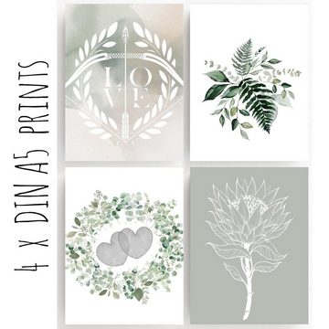 homestyle-accessoires Poster Bilder Set Wandbilder FAMILY - PROTEA GREENS DIN A3/A4/A5, (10 St), Ohne Bilderrahmen